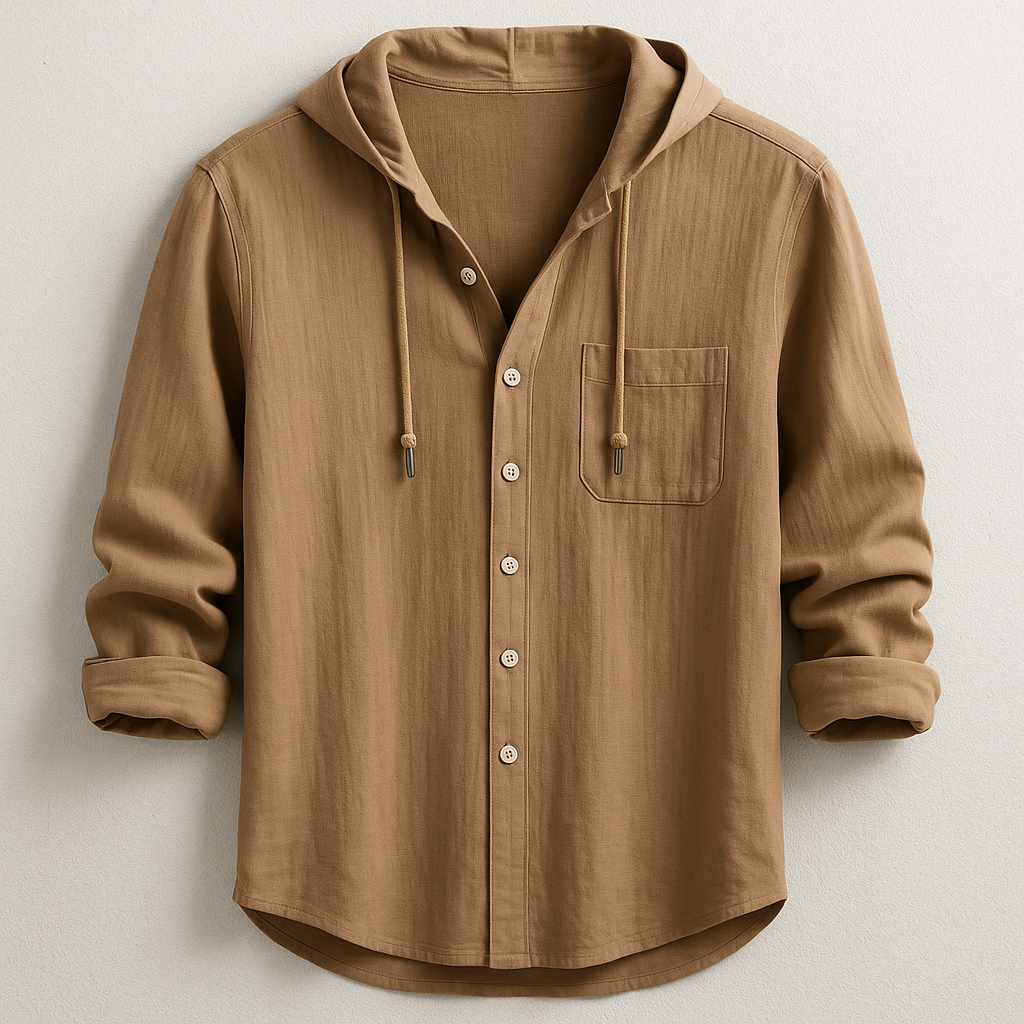 Men's Lightweight Hooded Overshirt with Button Front – Brown