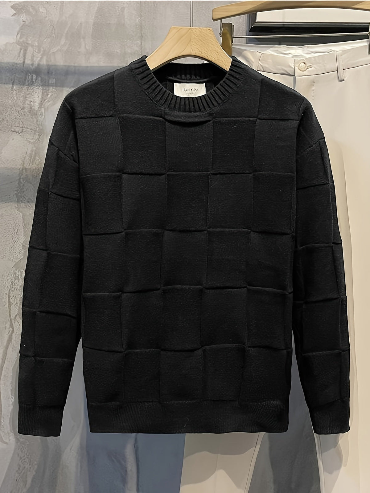 Women's Raised Check Knit Crew Neck Jumper
