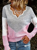 Women's Two-Tone V-Neck Knit Jumper
