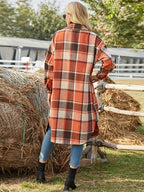 Women's Country Check Long Coat with Chest Pockets
