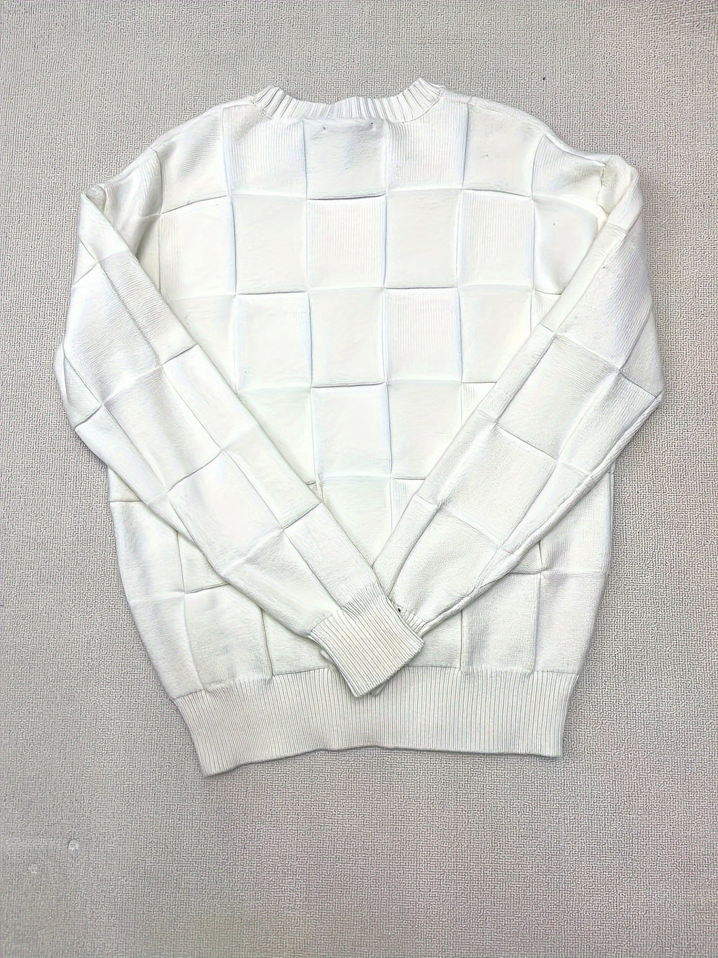 Women's Raised Check Knit Crew Neck Jumper