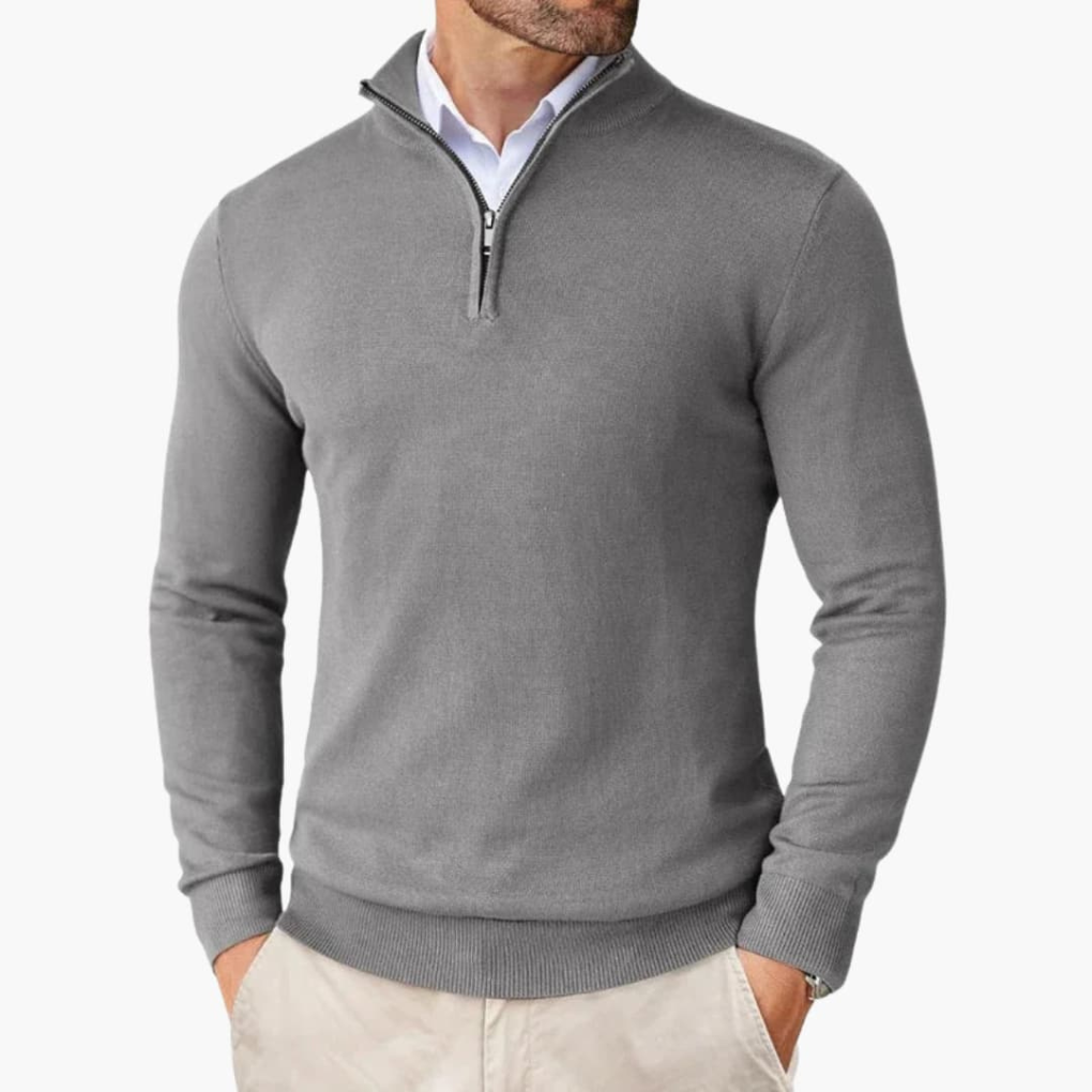Men's Smooth Knit Quarter-Zip Jumper with Clean Lines – Grey