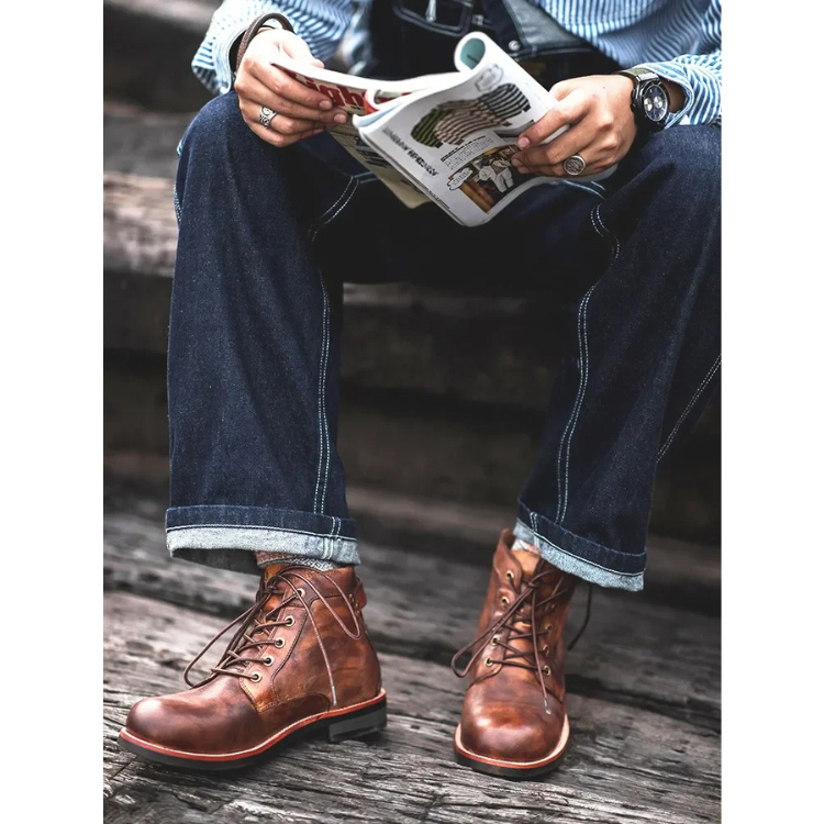 Men's Leather-Look Lace-Up Boots with Rugged Ankle Profile