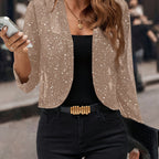 Women's Sparkle Open-Front Cropped Jacket with Three-Quarter Sleeves - Mixed Colours