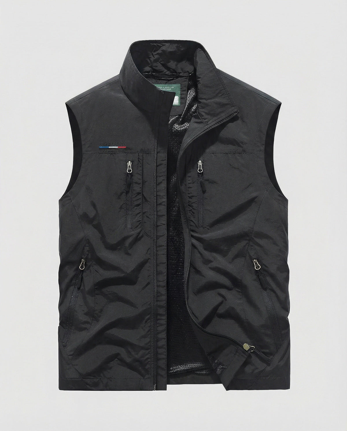 Men's Sleeveless Utility Gilet with Four Zipped Pockets – Black
