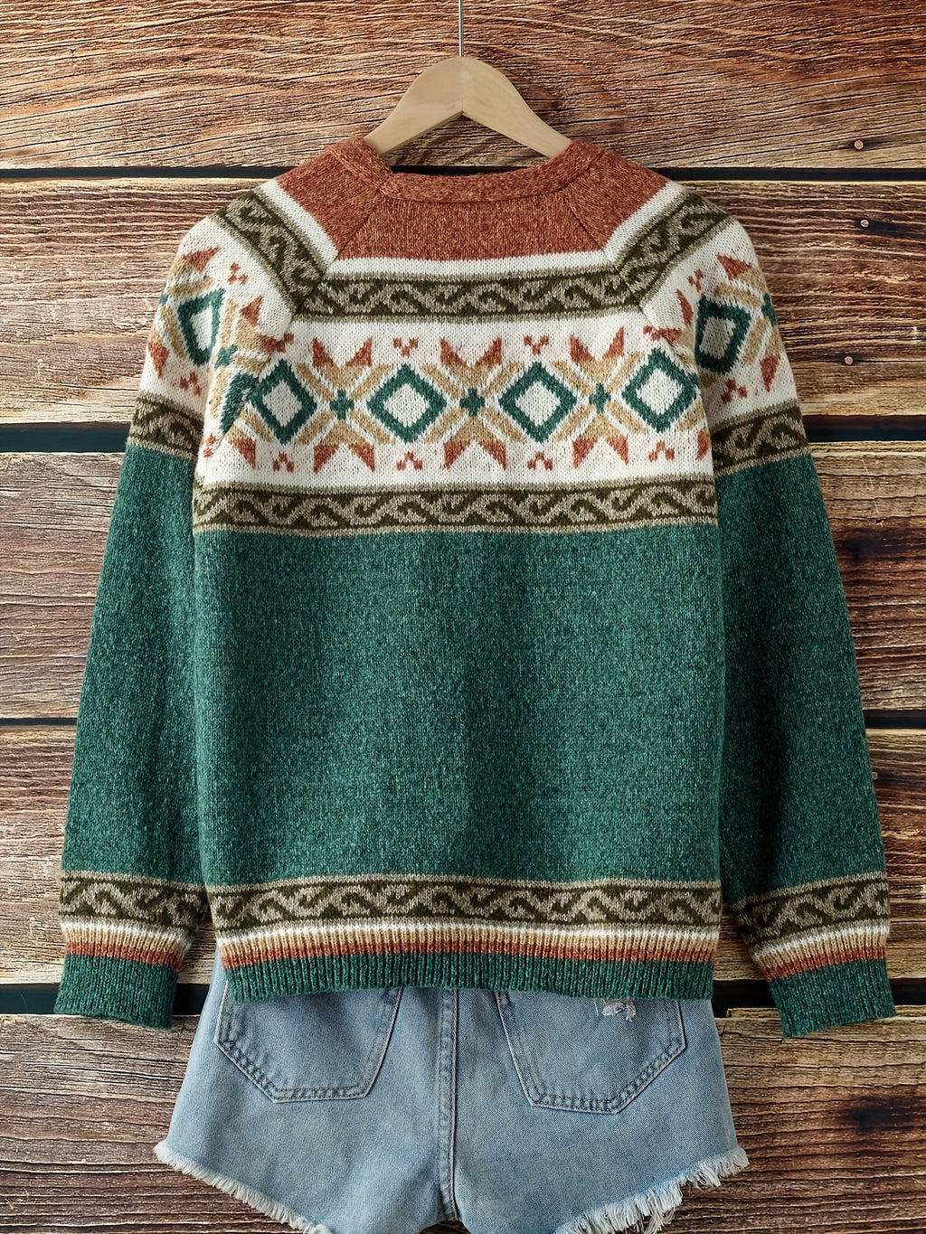 Women's Relaxed Knit Cardigan with Patterned Yoke