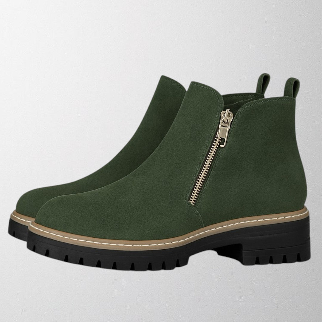 Women's Round Toe Shoes with Side Zip Fastening – Dark green