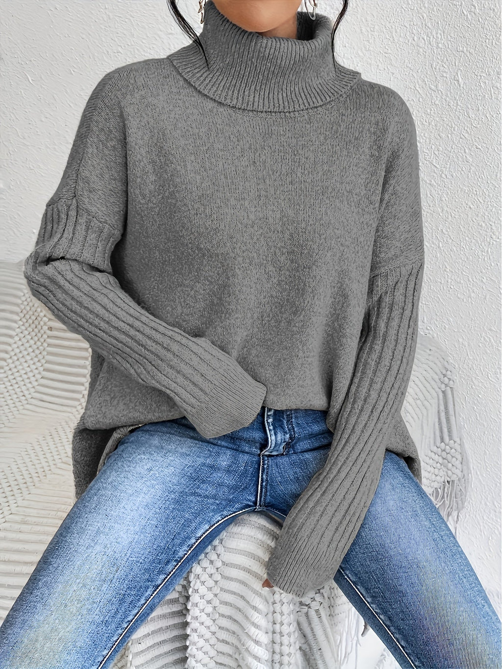 Women's Longer Length High Neck Soft Jumper