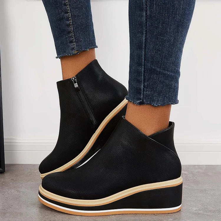 Women's Cushioned Platform Round Toe Ankle Boots