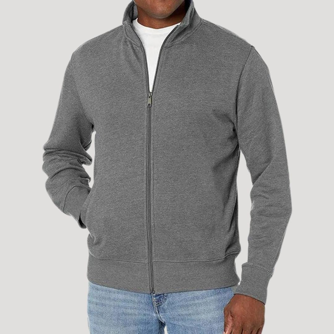 Men's Casual Lightweight Jacket with Full Zip and Raised Collar – Grey