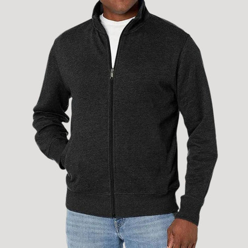 Men's Casual Lightweight Jacket with Full Zip and Raised Collar – Black