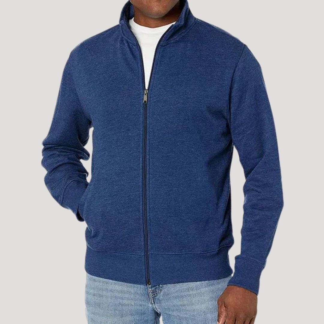 Men's Casual Lightweight Jacket with Full Zip and Raised Collar – Blue