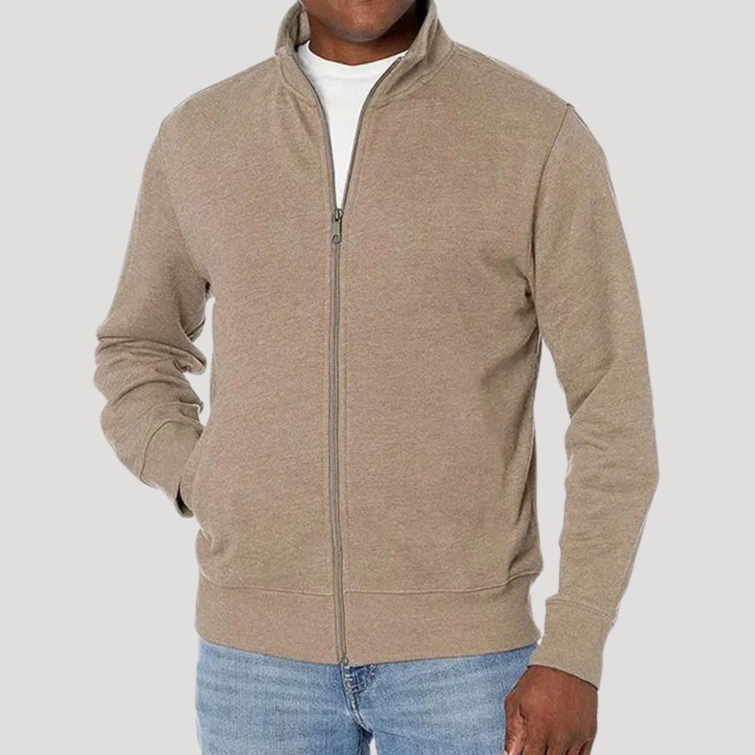 Men's Casual Lightweight Jacket with Full Zip and Raised Collar – Beige