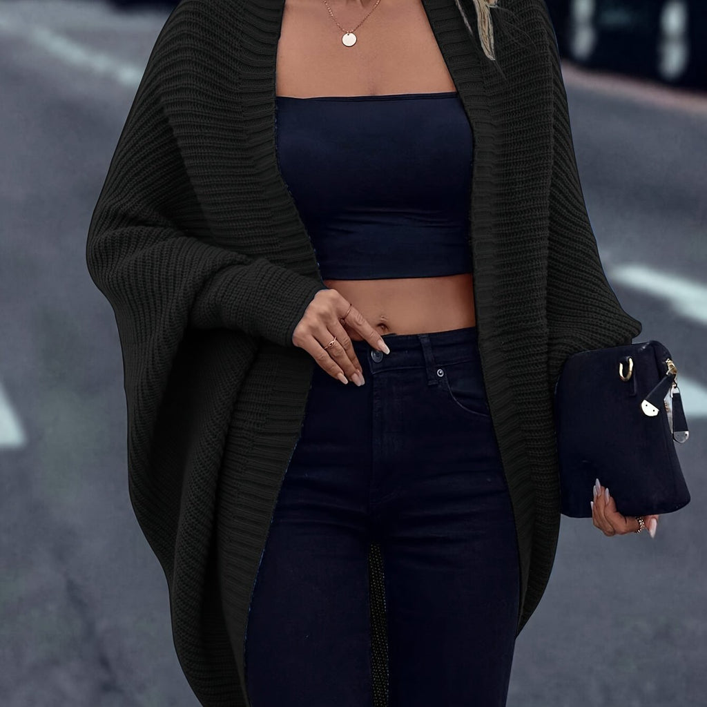 Women's Soft Drape Open Longline Christmas Cardigan - Black