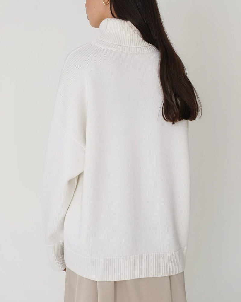 Women's Dropped-Shoulder Roll-Neck Jumper Minimalist Oversized Knit