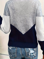 Women's Two-Tone V-Neck Knit Jumper