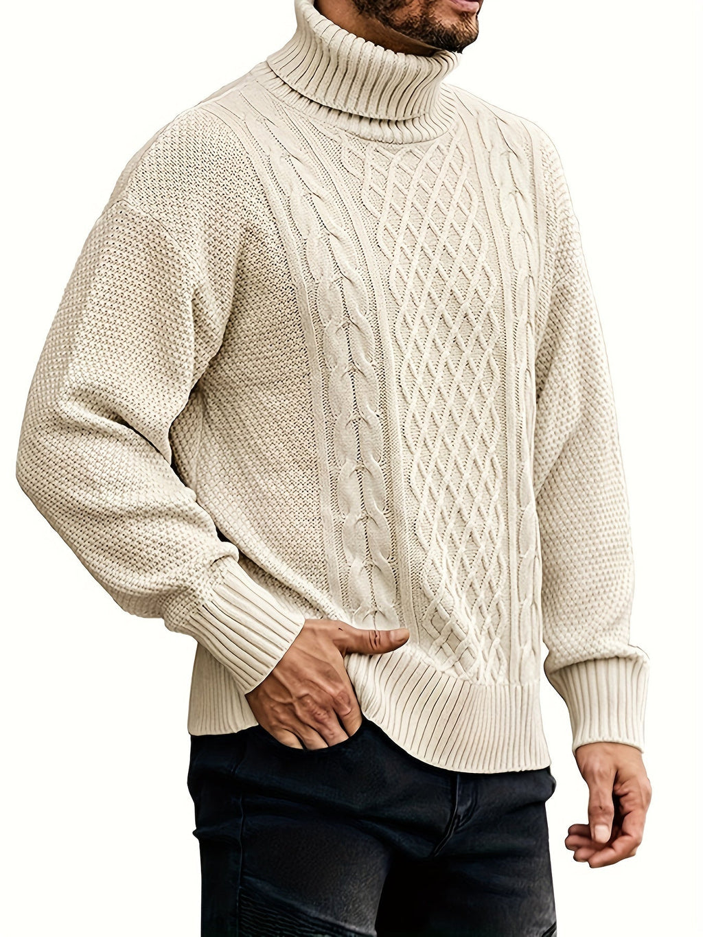 Women's Plus Size Cable Pattern Roll Neck Jumper