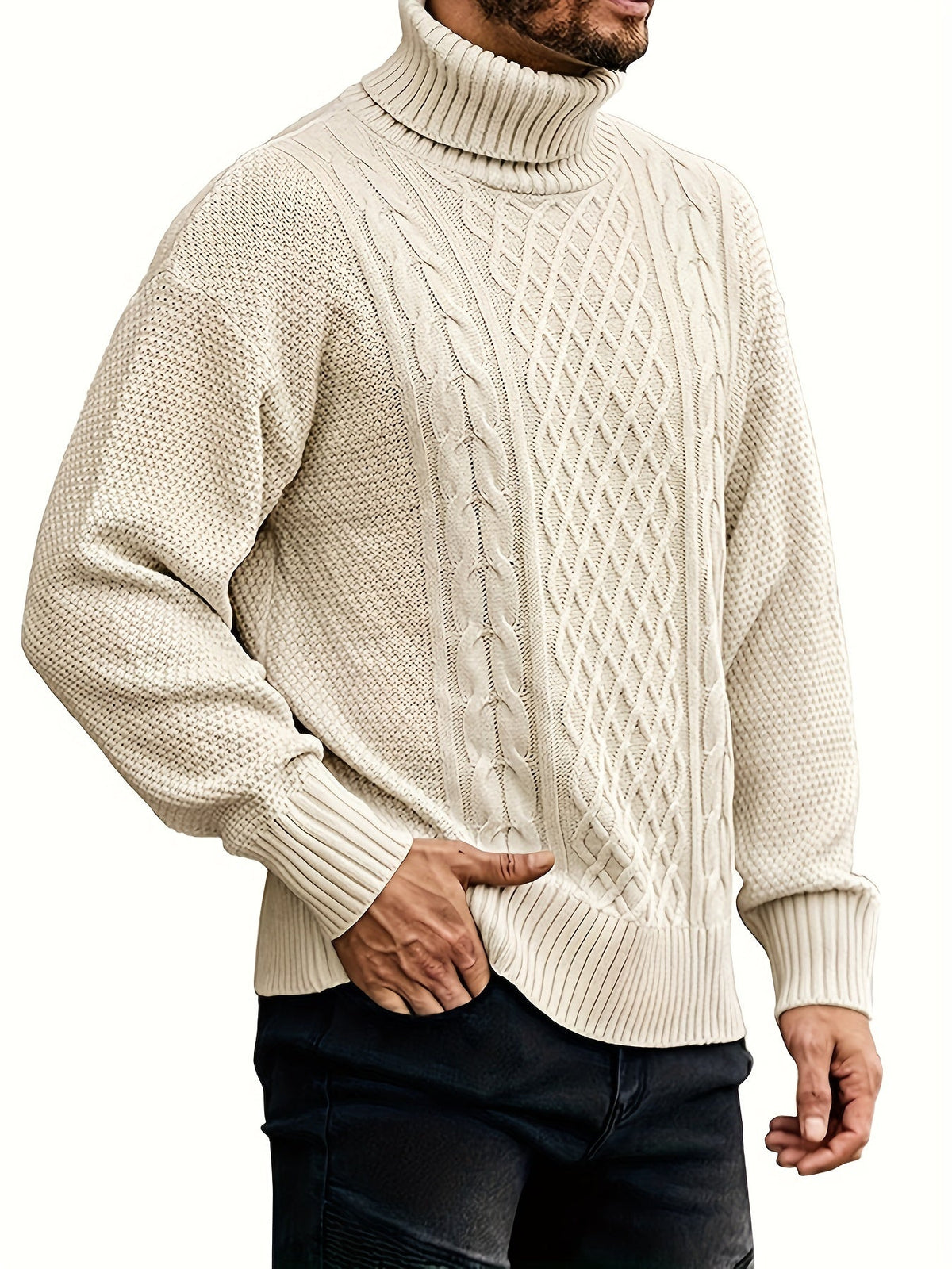 Women's Plus Size Cable Pattern Roll Neck Jumper