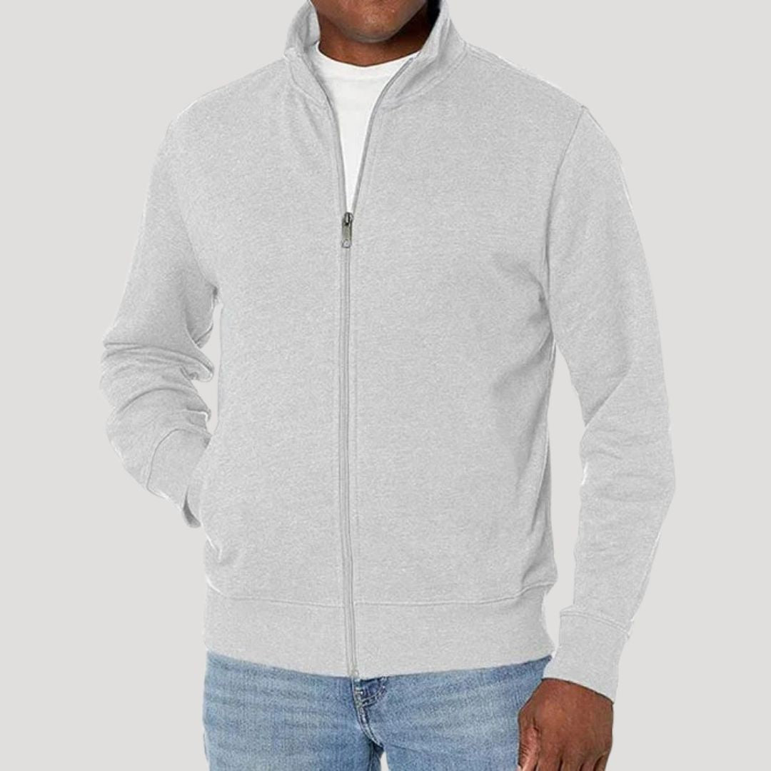 Men's Casual Lightweight Jacket with Full Zip and Raised Collar – White