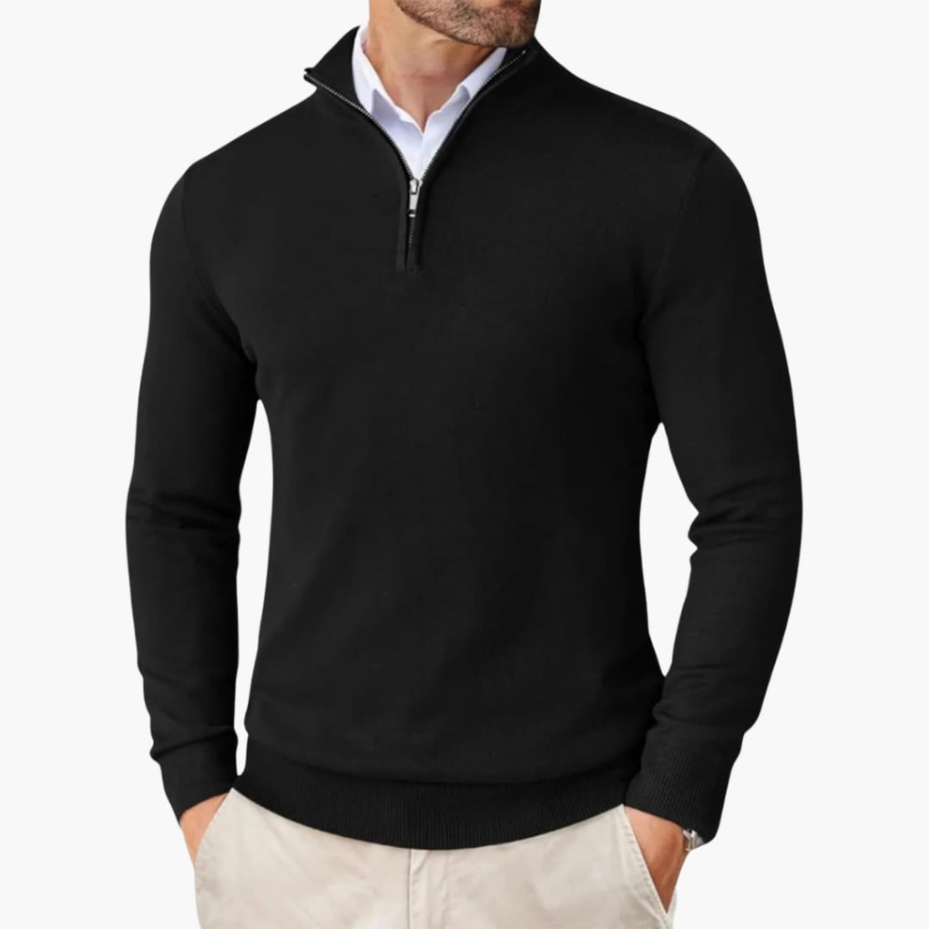 Men's Smooth Knit Quarter-Zip Jumper with Clean Lines – Black