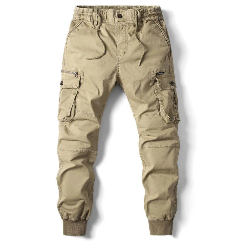 Men's Ribbed-Cuff Cargo Joggers with Layered Pocket Detailing – Khaki