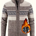 Women's Plush-Lined Patterned Zip Cardigan - Coffee