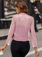 Women's Sparkle Open-Front Cropped Jacket with Three-Quarter Sleeves