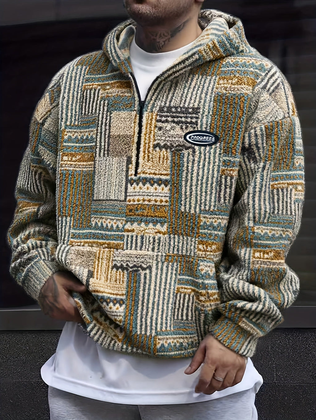 Women's Plush Printed Zip Neck Pullover