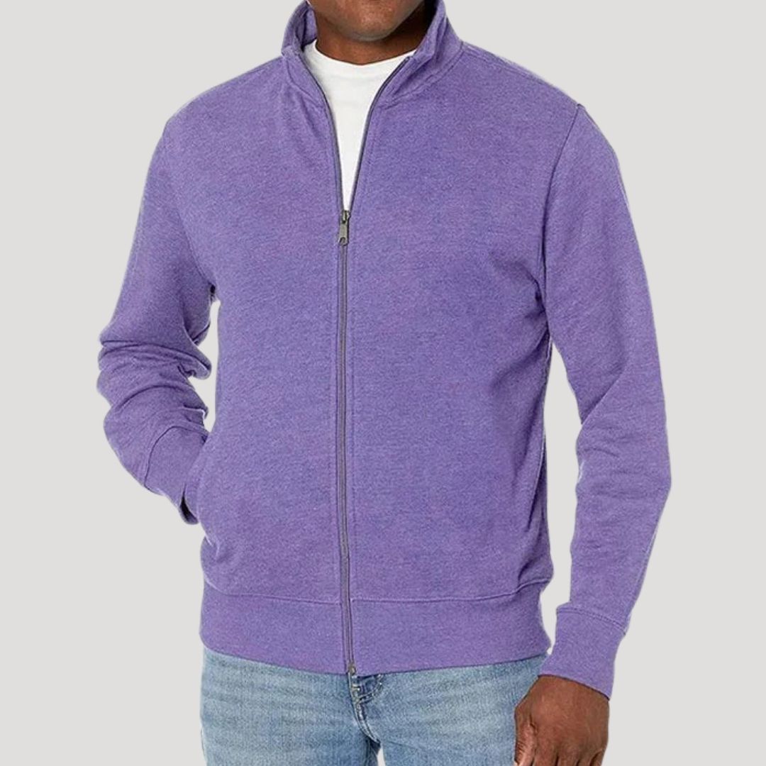 Men's Casual Lightweight Jacket with Full Zip and Raised Collar – Light Purple