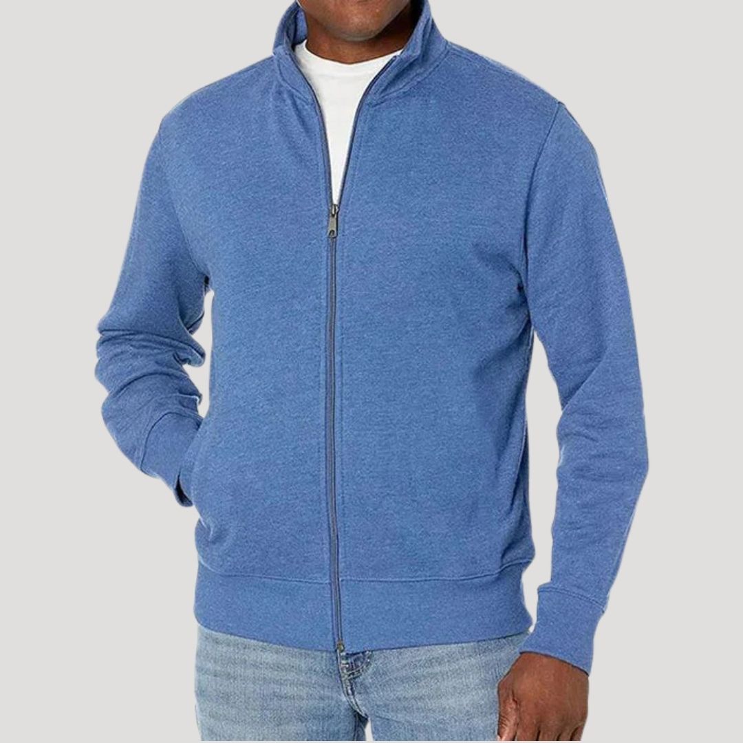 Men's Casual Lightweight Jacket with Full Zip and Raised Collar – Light Blue