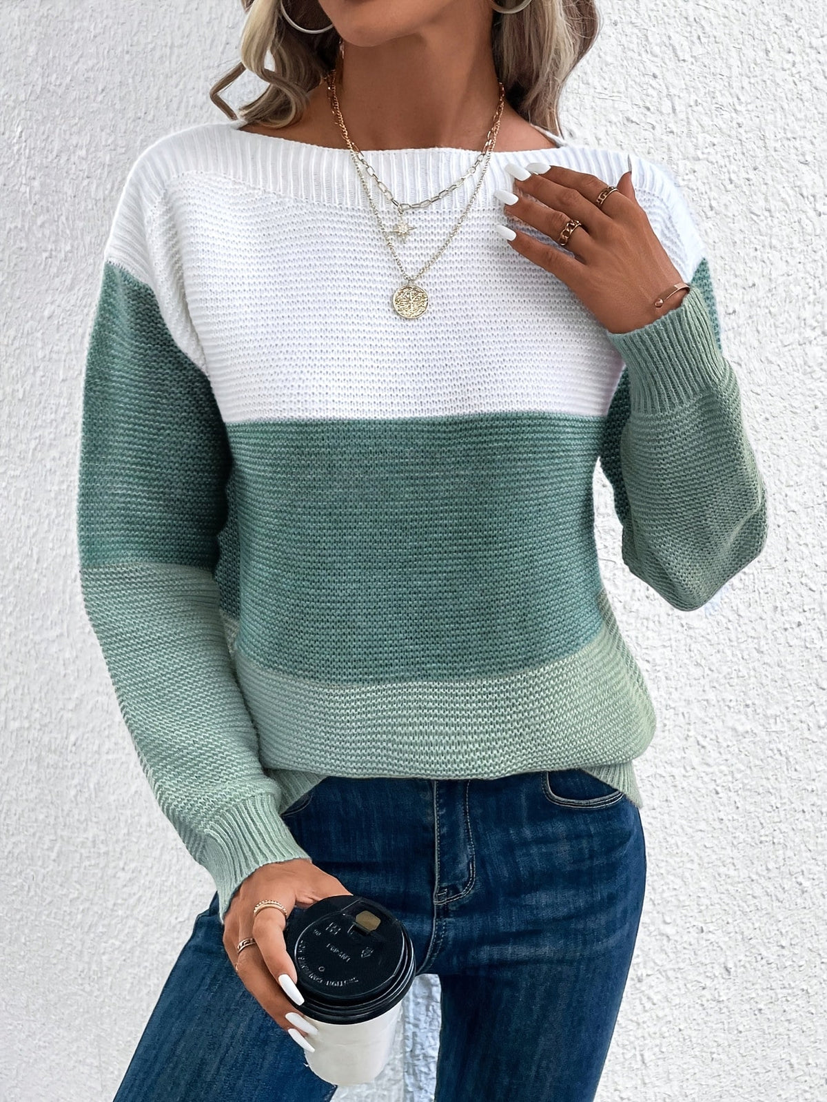 Women's Relaxed Colour-Block Dropped Shoulder Jumper