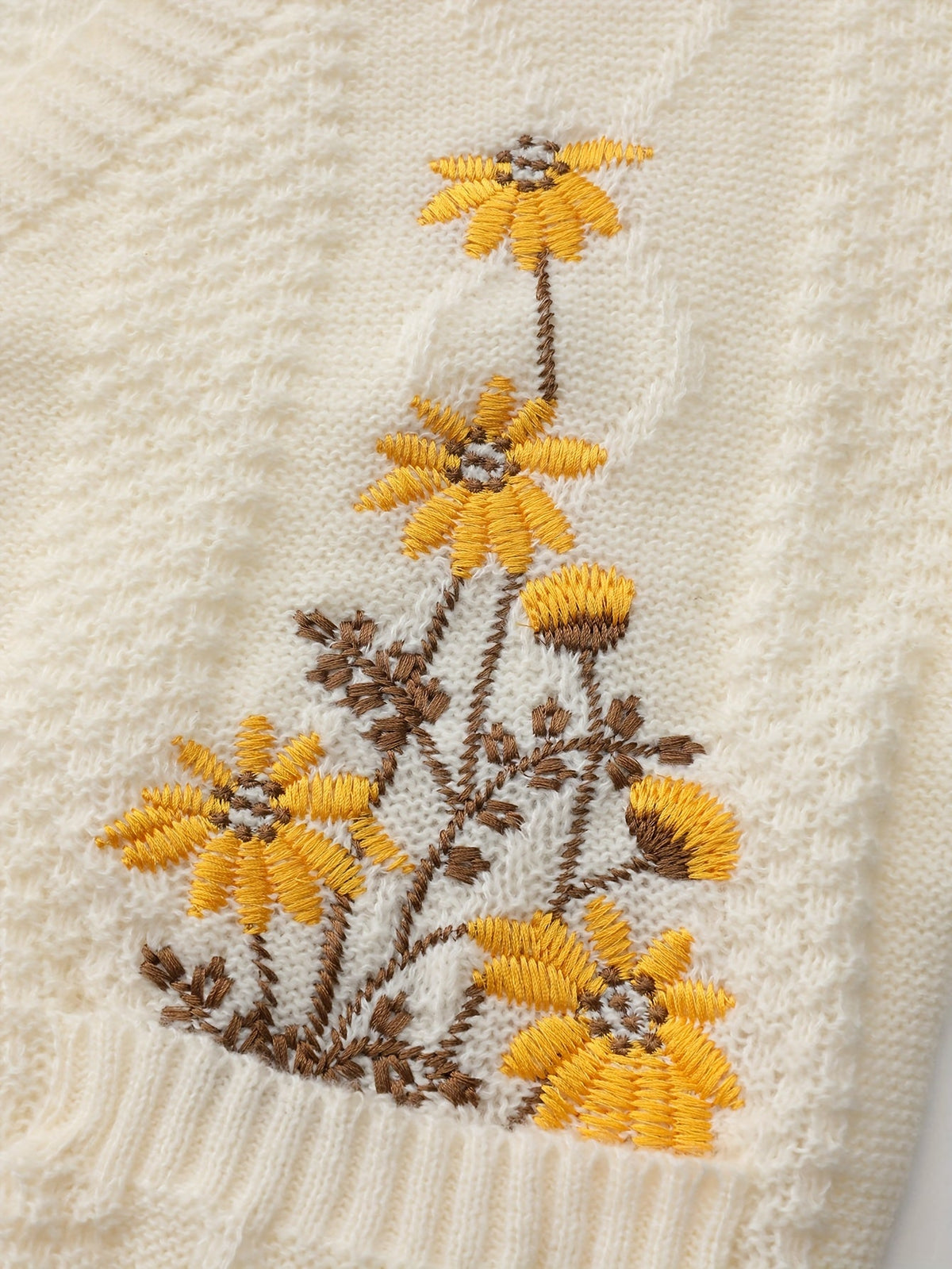 Women's Embroidered Flower Knit Cardigan with Pockets