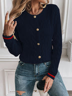 Women's Open Front Cable-Knit Cardigan with Button Detail