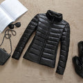 Women's Glossy Cropped Puffer Jacket with Stand-Collar – Black