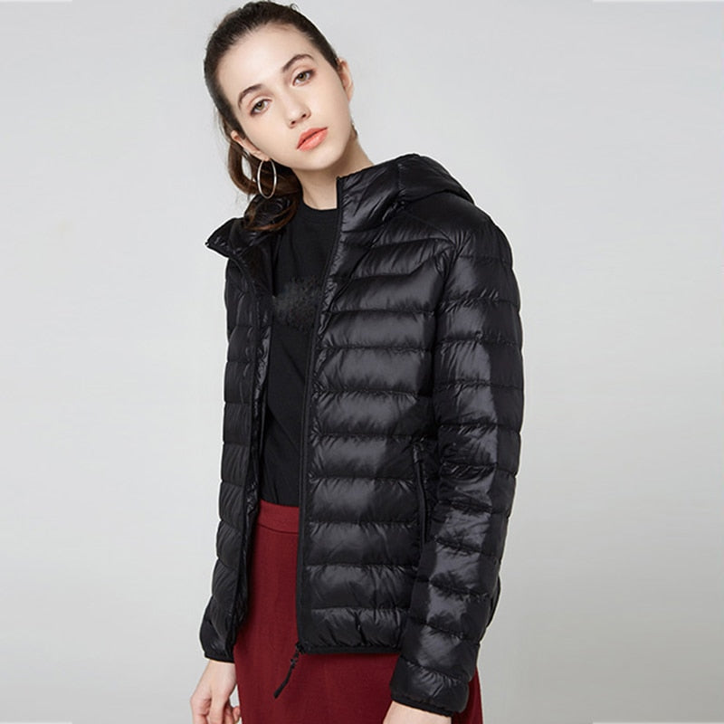 Women's Glossy Cropped Hooded Puffer Jacket