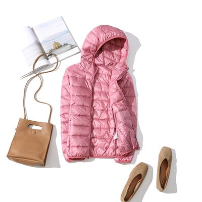 Women's Glossy Cropped Hooded Puffer Jacket – Pink