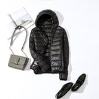 Women's Glossy Cropped Hooded Puffer Jacket – Black