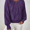 Women's Statement Sleeve Wool Blend Cable-Knit Jumper – Dark Purple