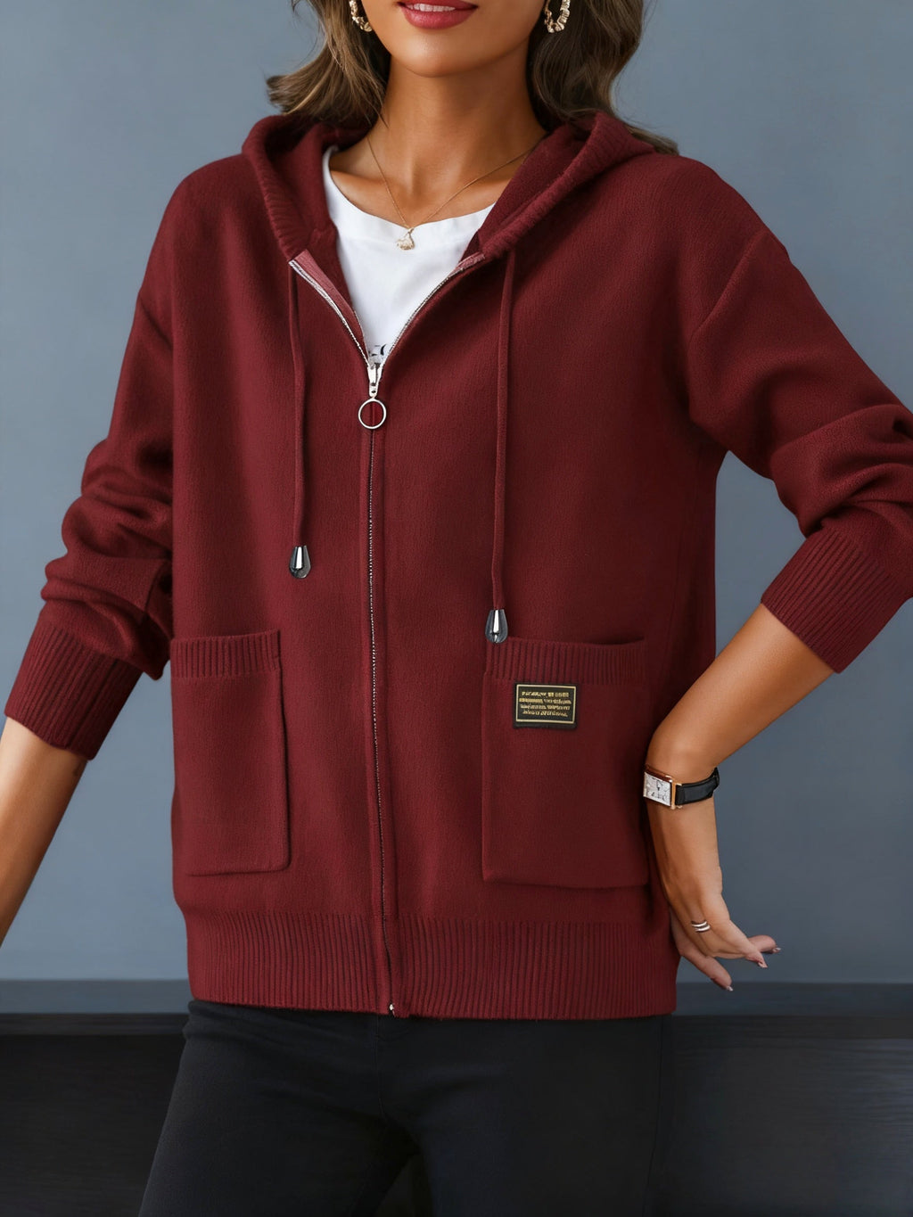 Women's Relaxed Full-Zip Knit Hoodie Cardigan