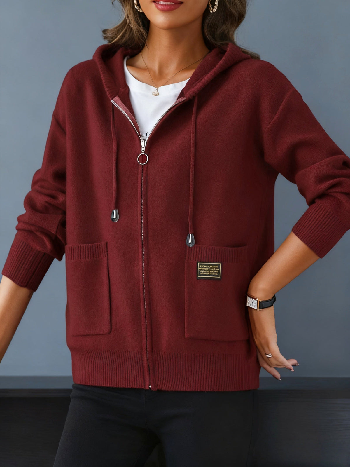 Women's Relaxed Full-Zip Knit Hoodie Cardigan