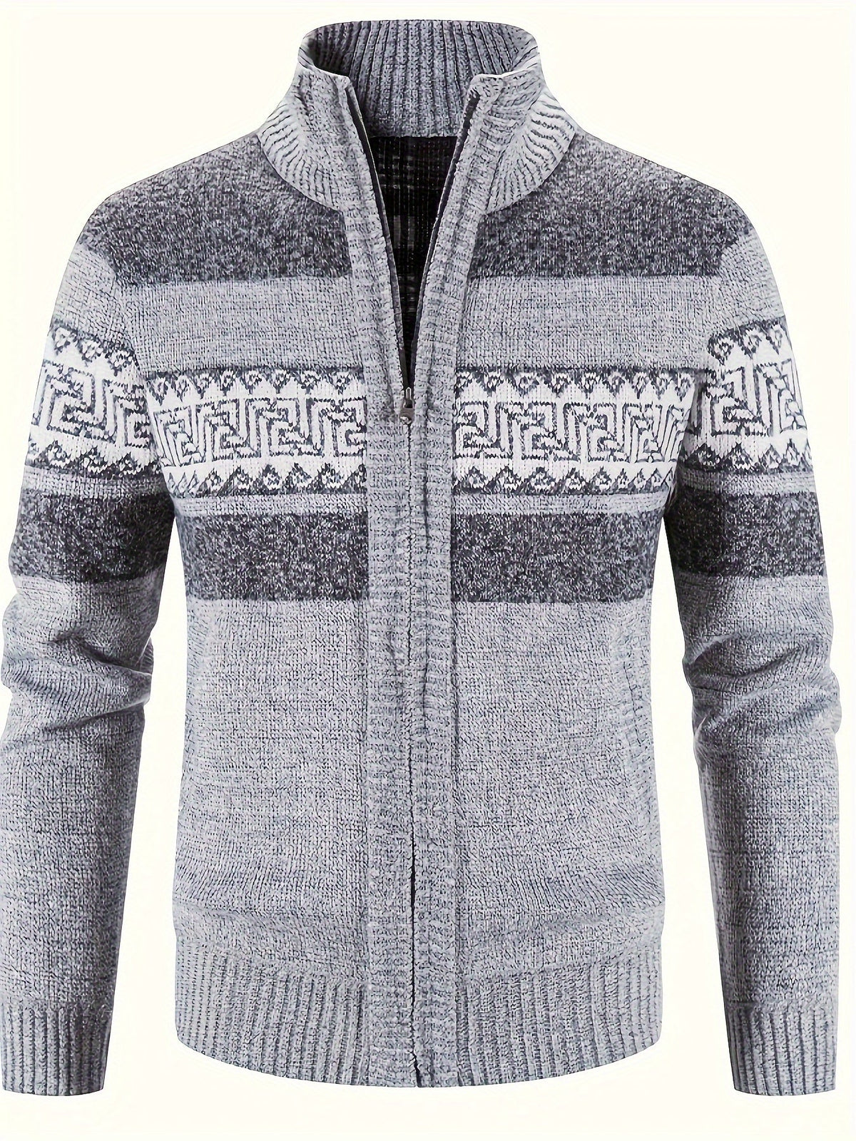 Women's Plush-Lined Patterned Zip Cardigan