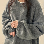 Women's Chunky Warm Round Neck Pullover Jumper - Dark Grey