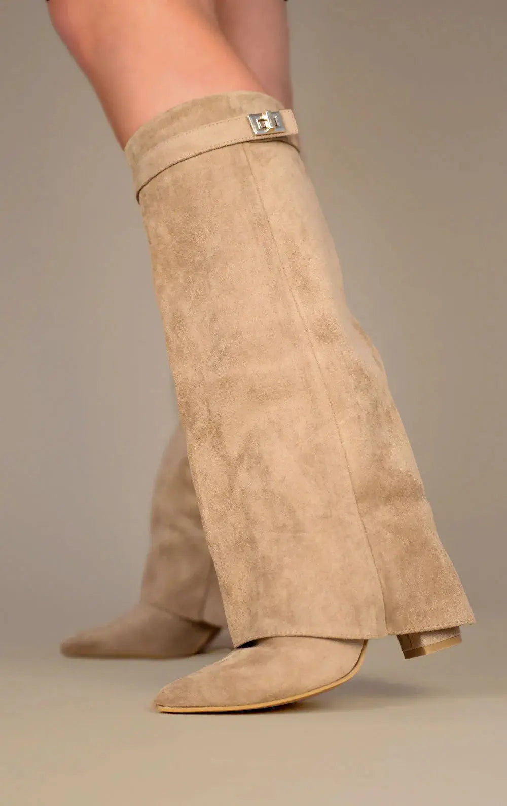 Women's Leather Tall Boots with Slim Refined Heel