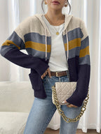 Women's Ribbed Knit Zip-Through Hooded Cardigan