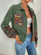 Women's Mixed Print Textured Button Jacket
