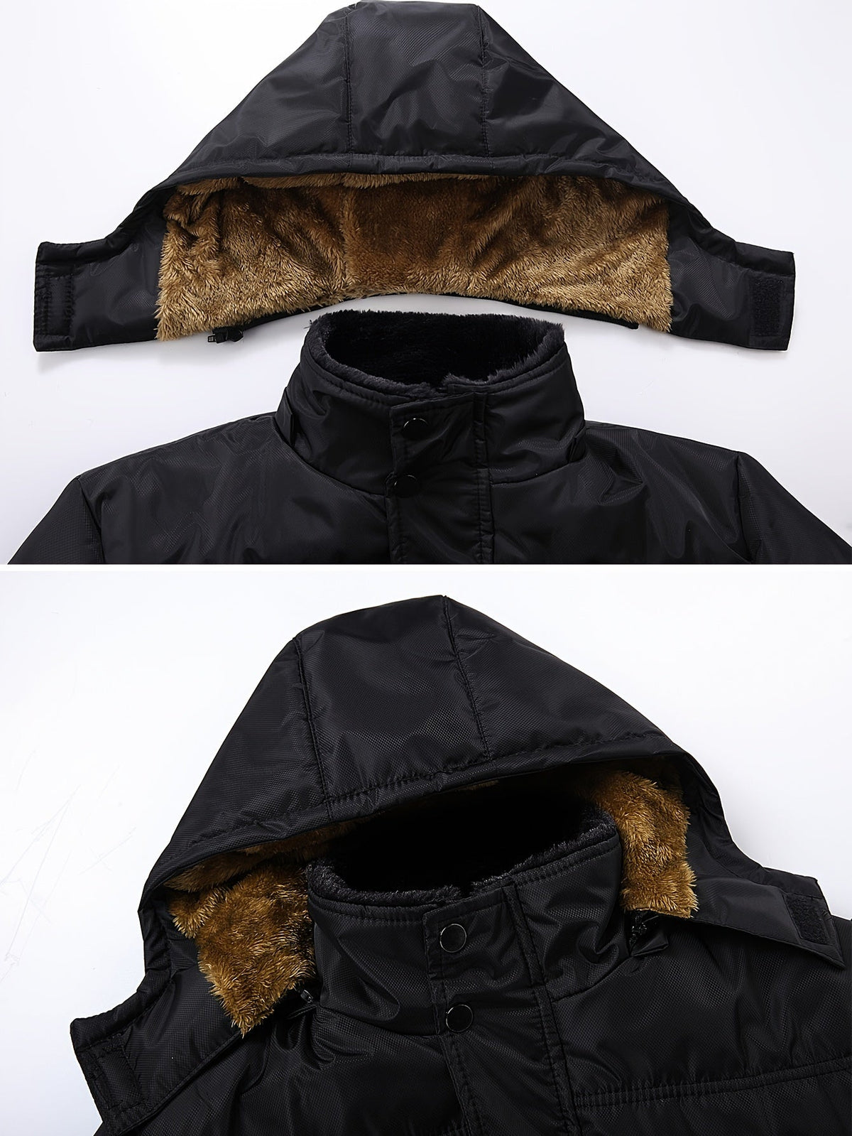 Women's Black Plush-Lined Insulated Hooded Winter Coat