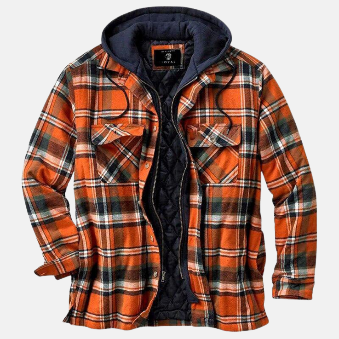 Men's Padded Printed Overshirt Jacket with Drawstring Hood – Orange