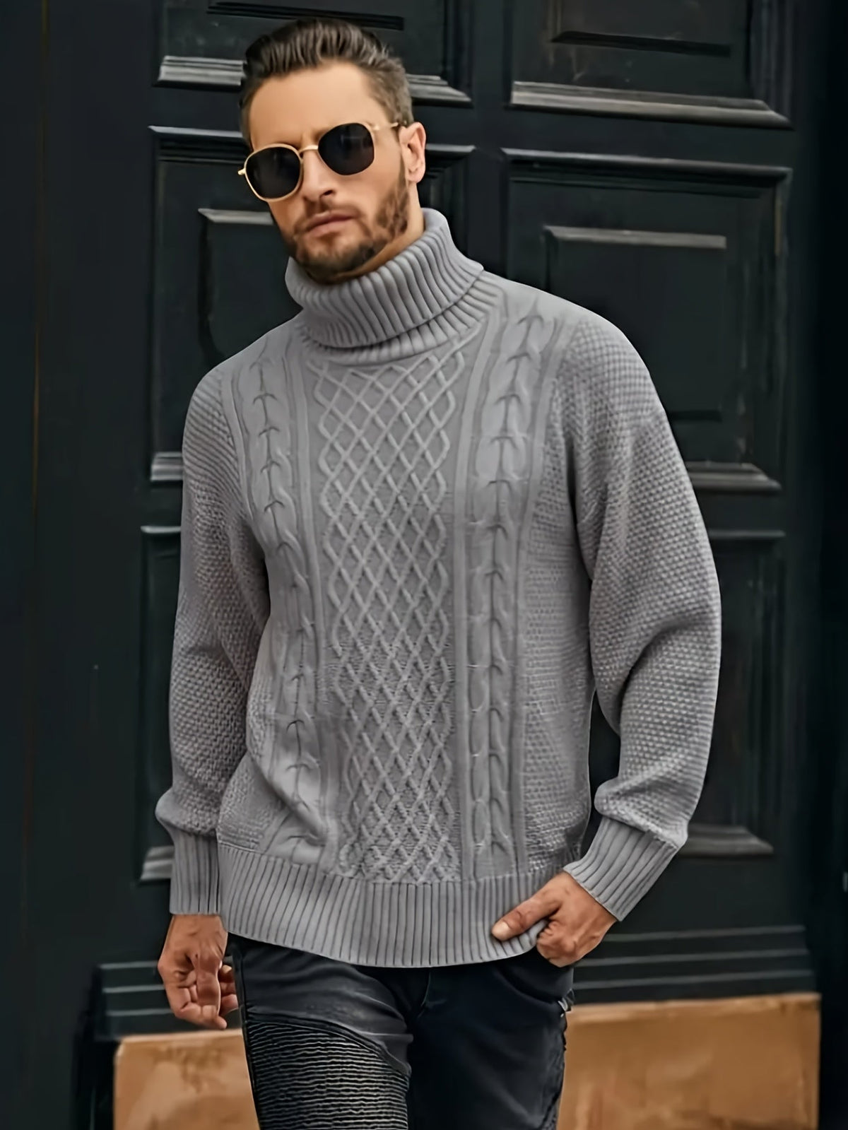 Women's Plus Size Cable Pattern Roll Neck Jumper
