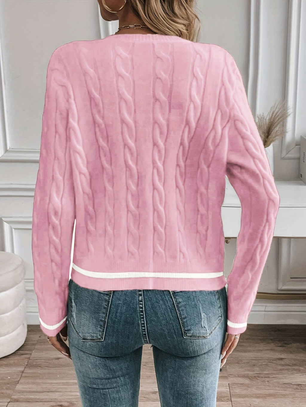 Women's Open Front Cable-Knit Cardigan with Button Detail