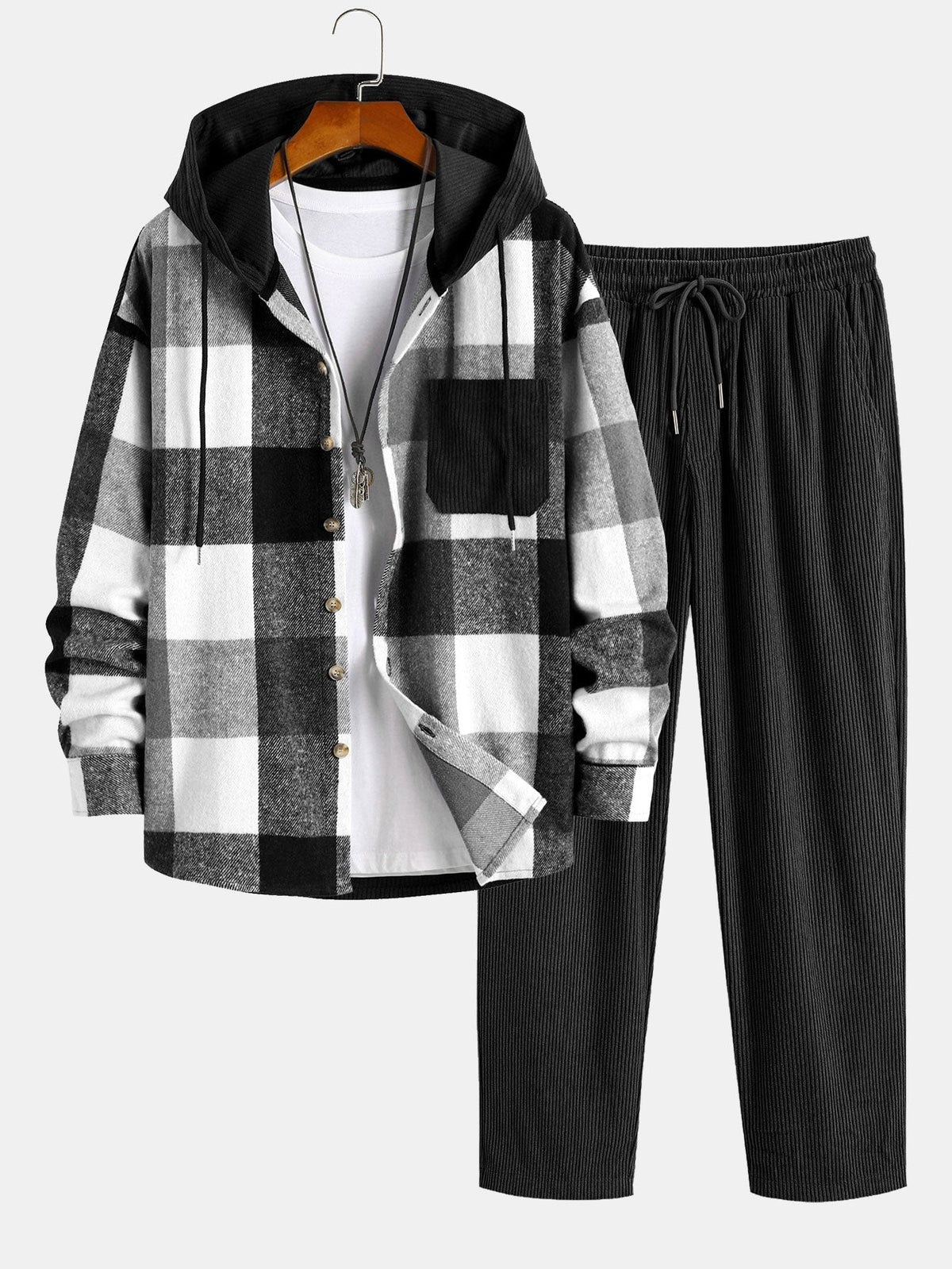 Men's Hooded Flannel Shirt and Cord Trousers Co-ord